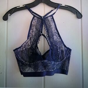 Victoria's Secret Navy Lace Halter Bralette Medium